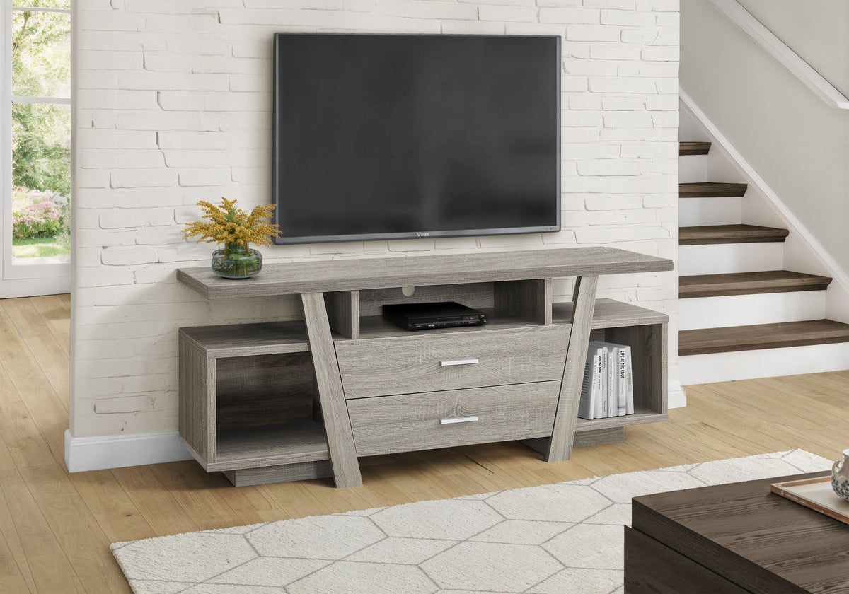 TV Stand, Console, Media Entertainment Center, Storage Drawers, Contemporary & Modern - Taupe