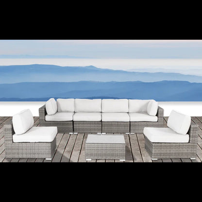 6 Seater Rattan Wicker Outdoor Lounge Set With Cushions - Gray Mix