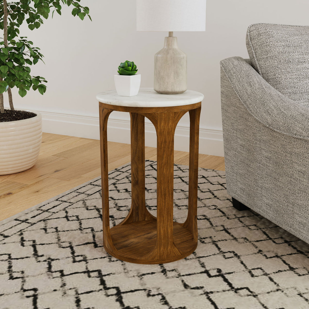 Eaton - Round Side Table - Brown / White