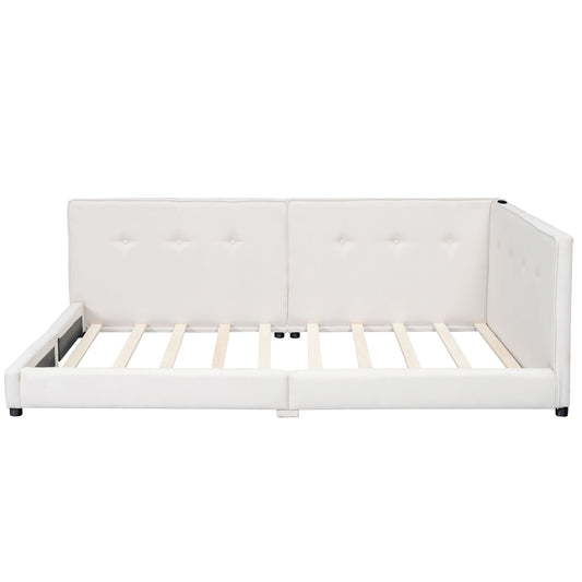Modern Upholstered Platform Bed With USB Ports And LED Belt