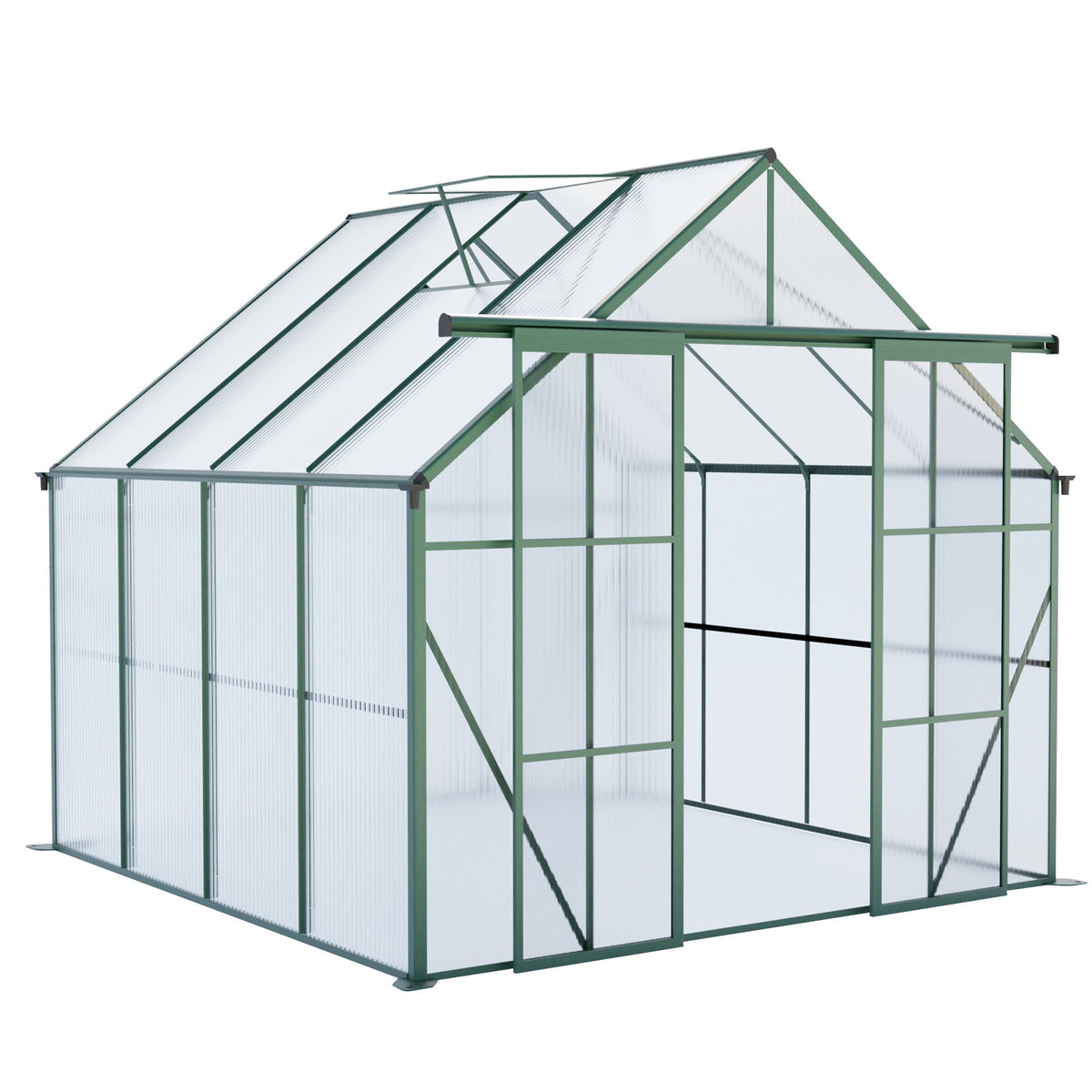 Double Door Polycarbonate house Raised Base And Anchor Aluminum Heavy Duty Walk In houses For Outdoor Backyard In All Season