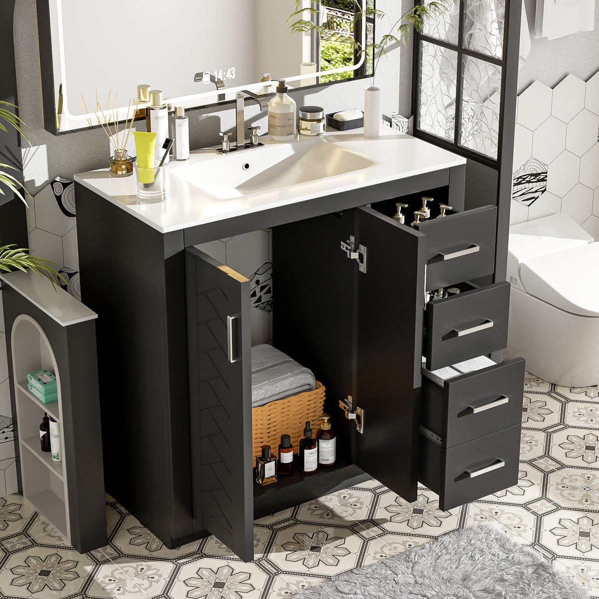 Bathroom Vanity With Sink Combo, Storage Cabinet, Freestanding Set With 3 Drawers & Soft Closing Doors