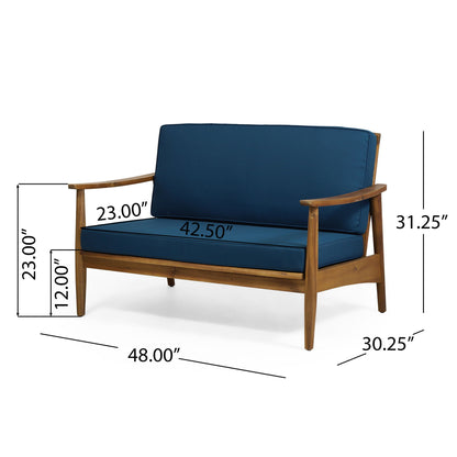 Outdoor Acacia Wood Loveseat Set With Coffee Table