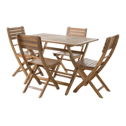 Natural 5 Piece Wood Outdoor Patio Dining Set - Natural Stained