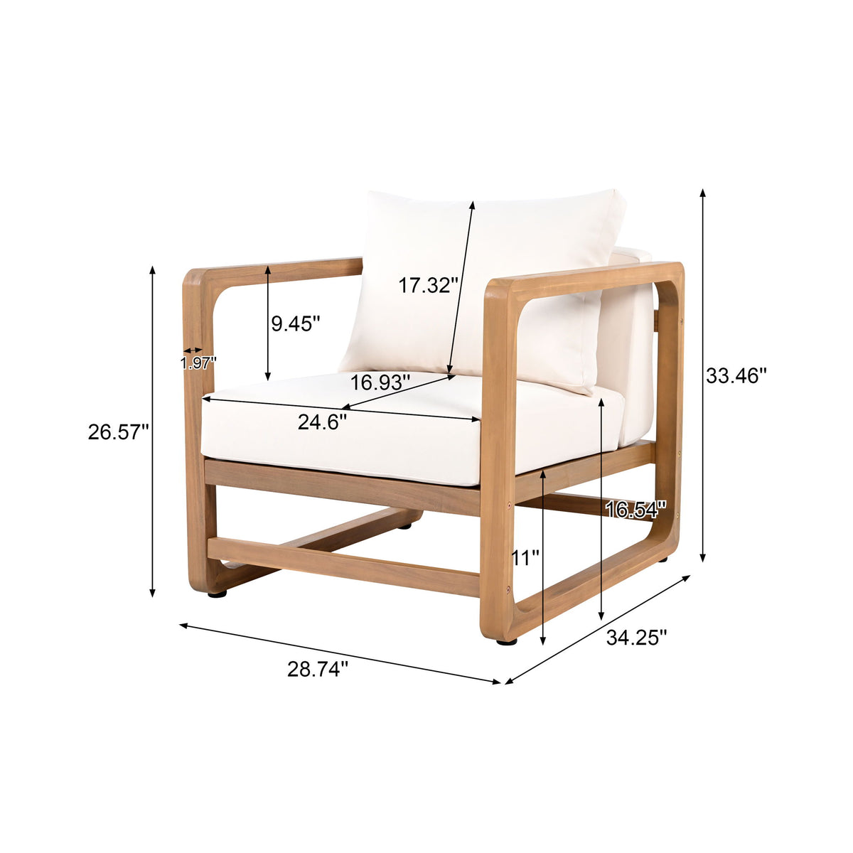 Outdoor Lounge Chair With Oversized Cushion Set For Patio