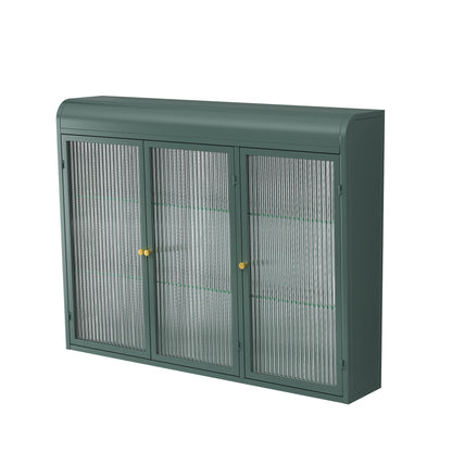 Arched Wall Mounted Cabinet, 3 Door Storage For Kitchen - Dark Green