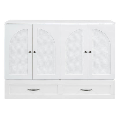 Full Size Murphy Bed & Large Drawers - White