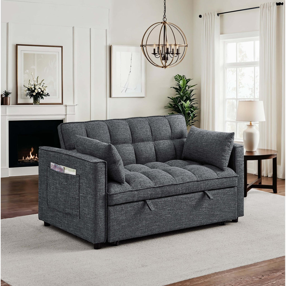 Sienna - Tufted Convertible Sleeper Sofa With Chaise - Gray