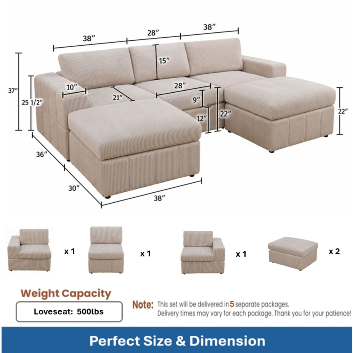 Modular Sectional Sofa, Reversible Set