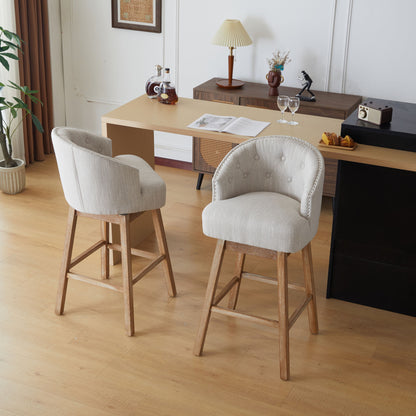 Swivel Counter Stools (Set of 2), Upholstered Counter Height Bar Stools With Solid Rubber Wood Frame, Backrest, Footrest, Armless Barstools For Home Bar, Kitchen Counter - Natural / Beige