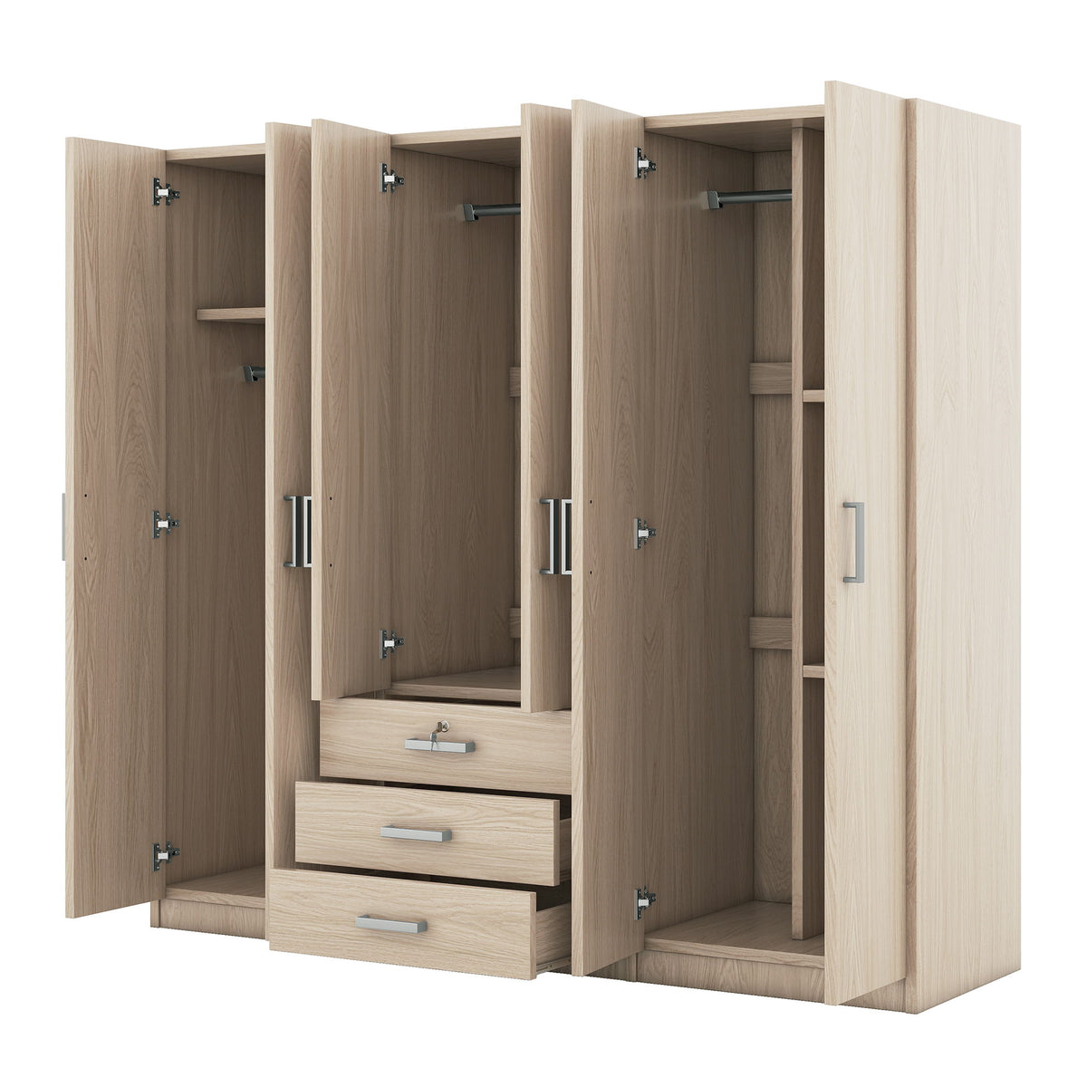 6 Doors Wardrobe Storage For Bedroom, With Big Drawers