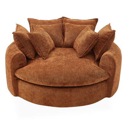 Boneless Round Chaise Sofa With Dual Layer Cushions And 8 Throw Pillows - Orange