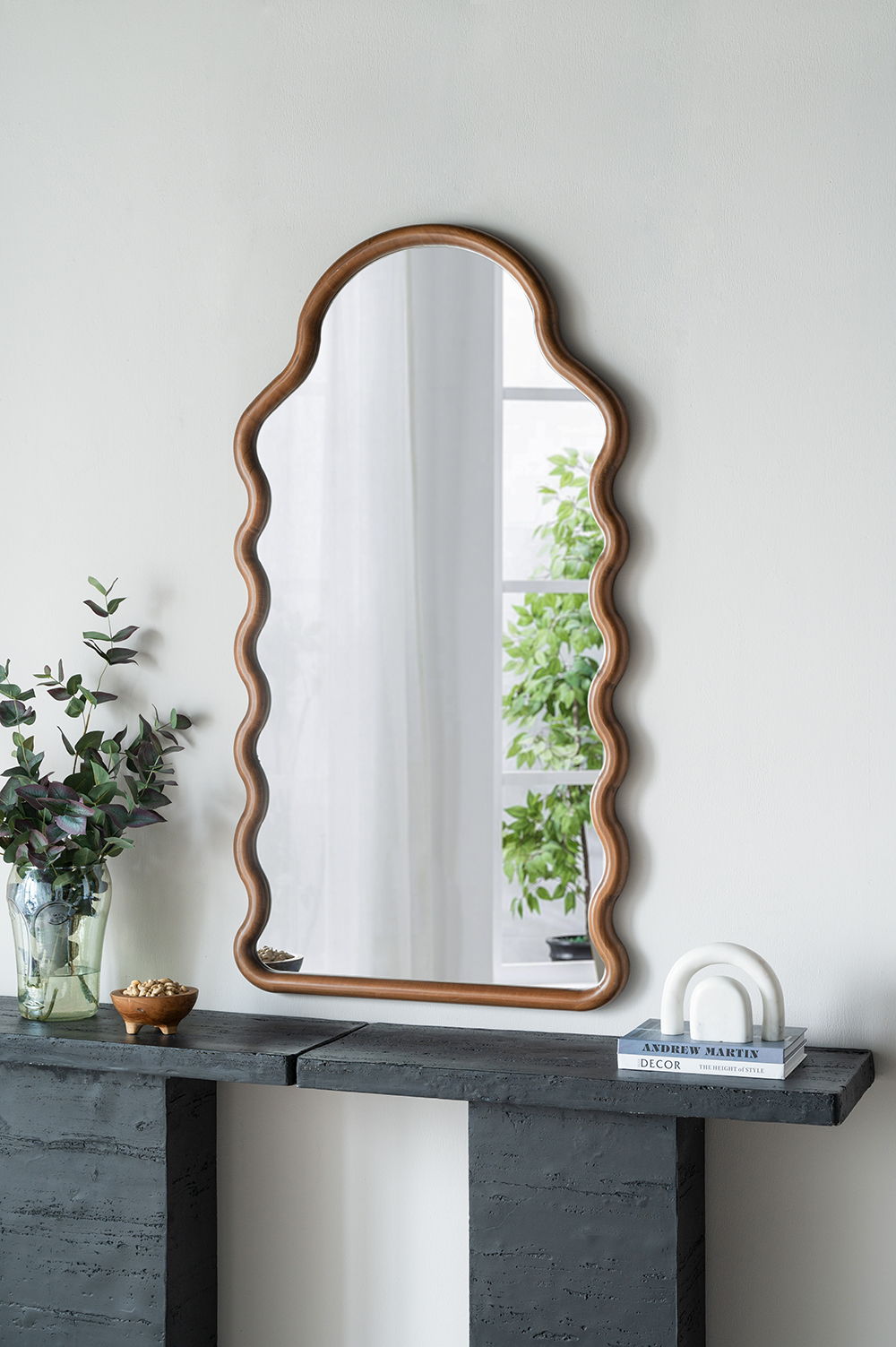 Wood Mirror With Unique Frame - Brown