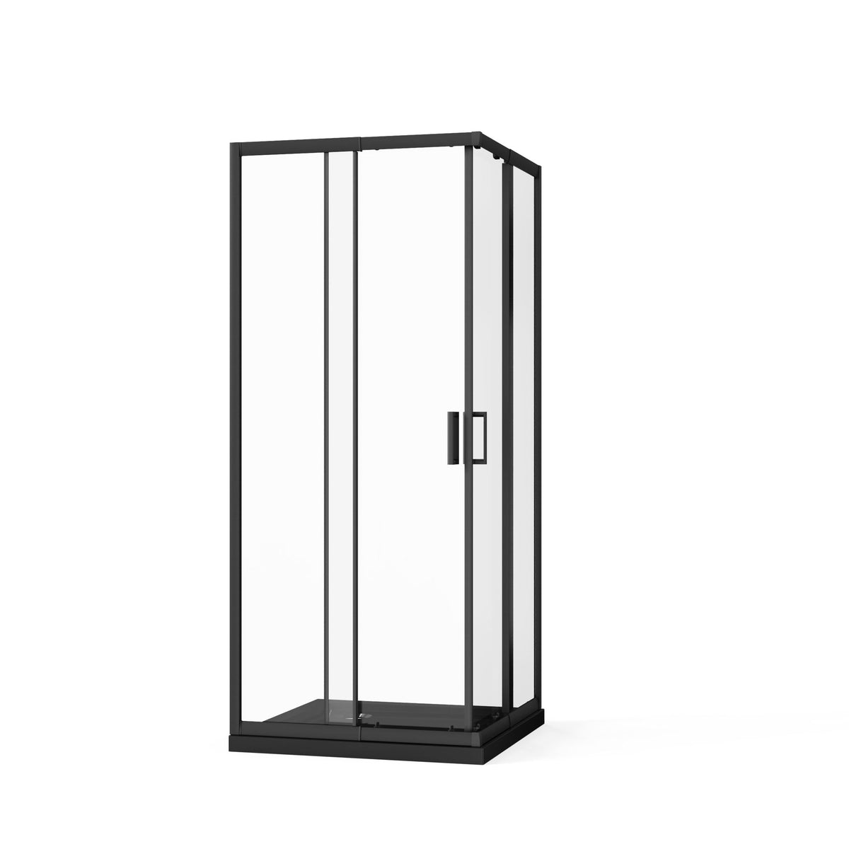 Corner Sliding Shower Door And Shower Base Combo Kit (No Drain Kit) - Matte Black