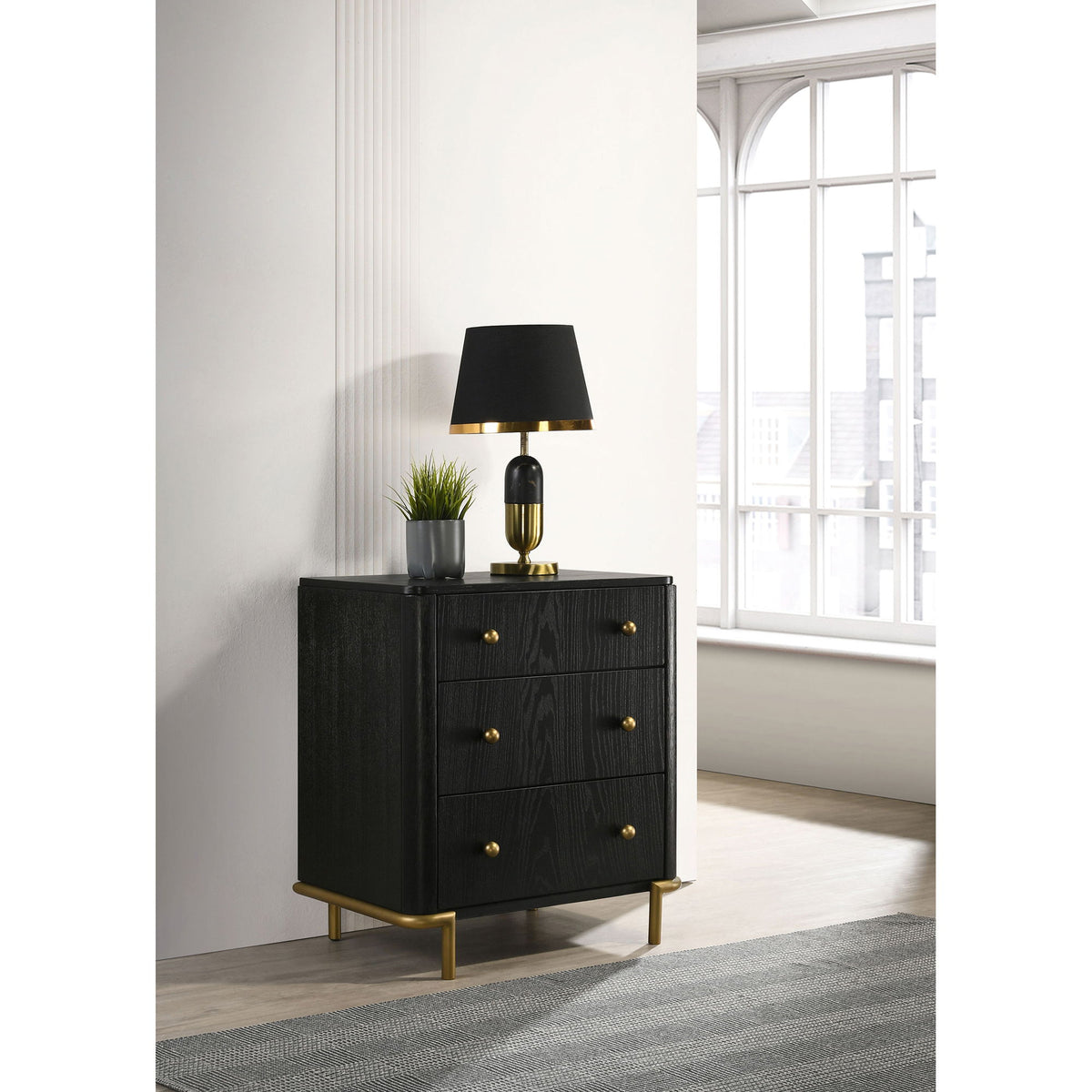 Anser - 3 Drawer Nightstand - Black