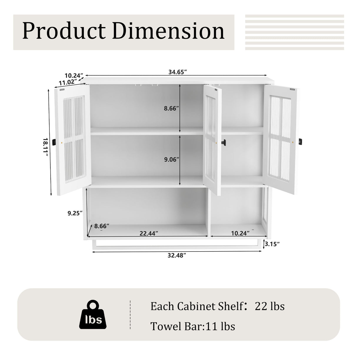 3 Door Wall Cabinet With Glass Door And Towel Bar