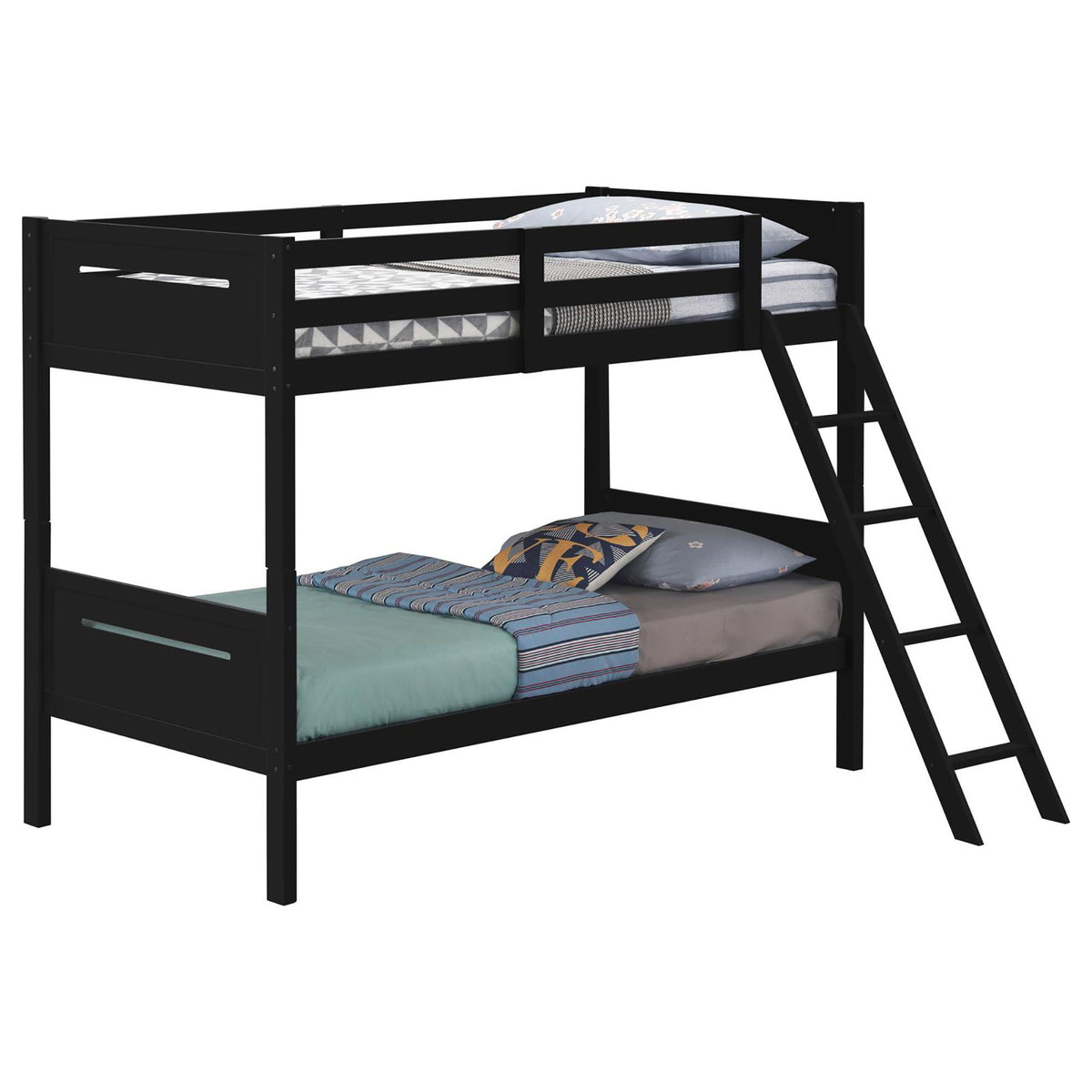 Bunk Bed With Built In Ladder, Safety Guardrails And Angled Access Step