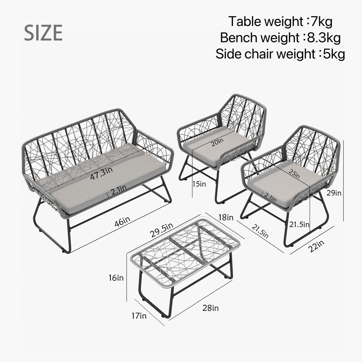4 Piece Wicker Patio Furniture Set With Tempered Glass Table And Detachable Cushions