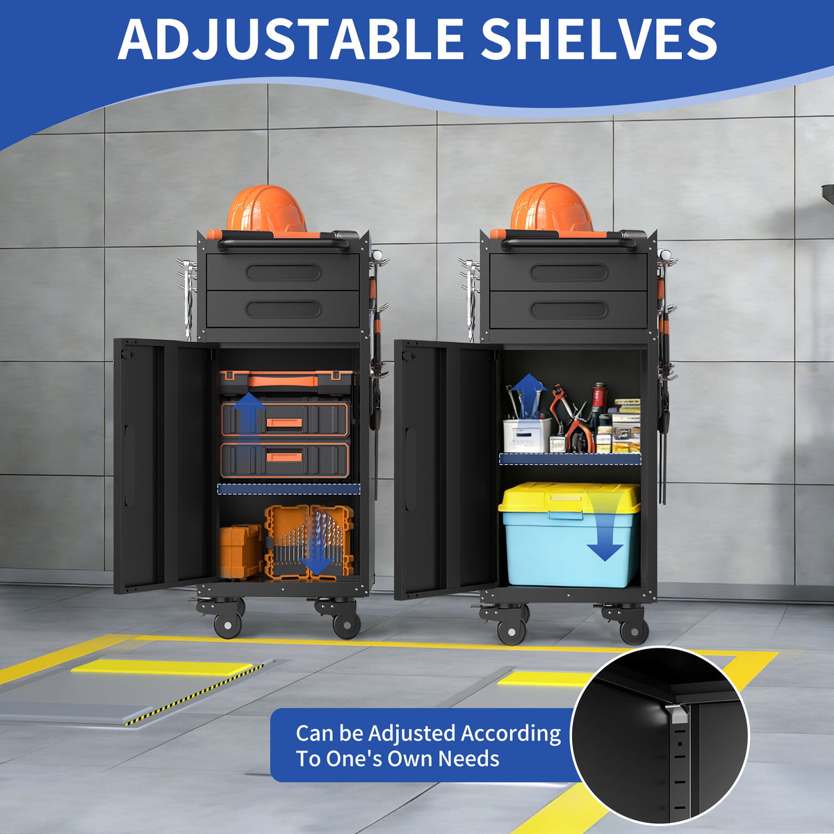 Rolling Tool Cabinet Heavy Duty Garage Storage With Lockable Doors & Drawers