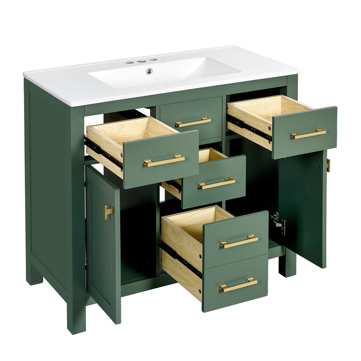 Bathroom Vanity With Sink, Cabinet With 4 Drawers & 2 Soft Close Doors, Rectangular Storage Unit For Bathroom