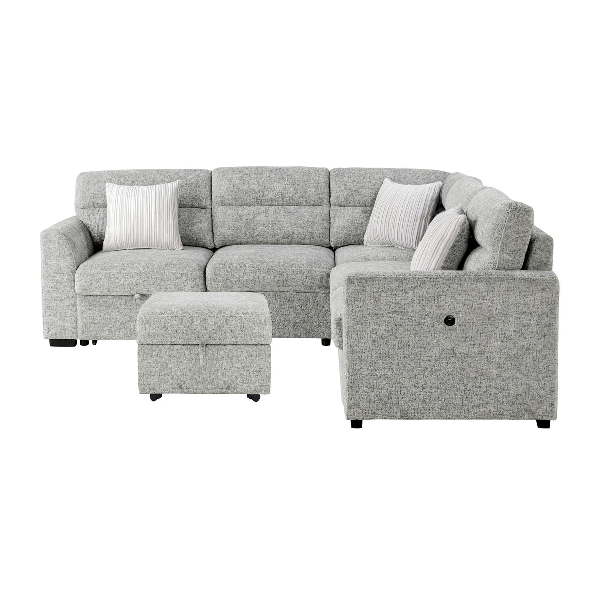 Emiliano - Sectional Sofa With 3 Pillows And Storage Ottoman - Nickel