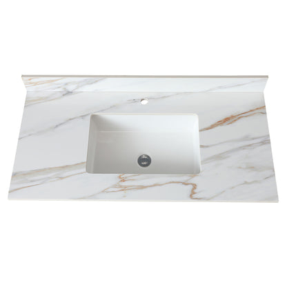 Elegant Vanity Top With Undermount Sink And Backsplash, Sintered Stone