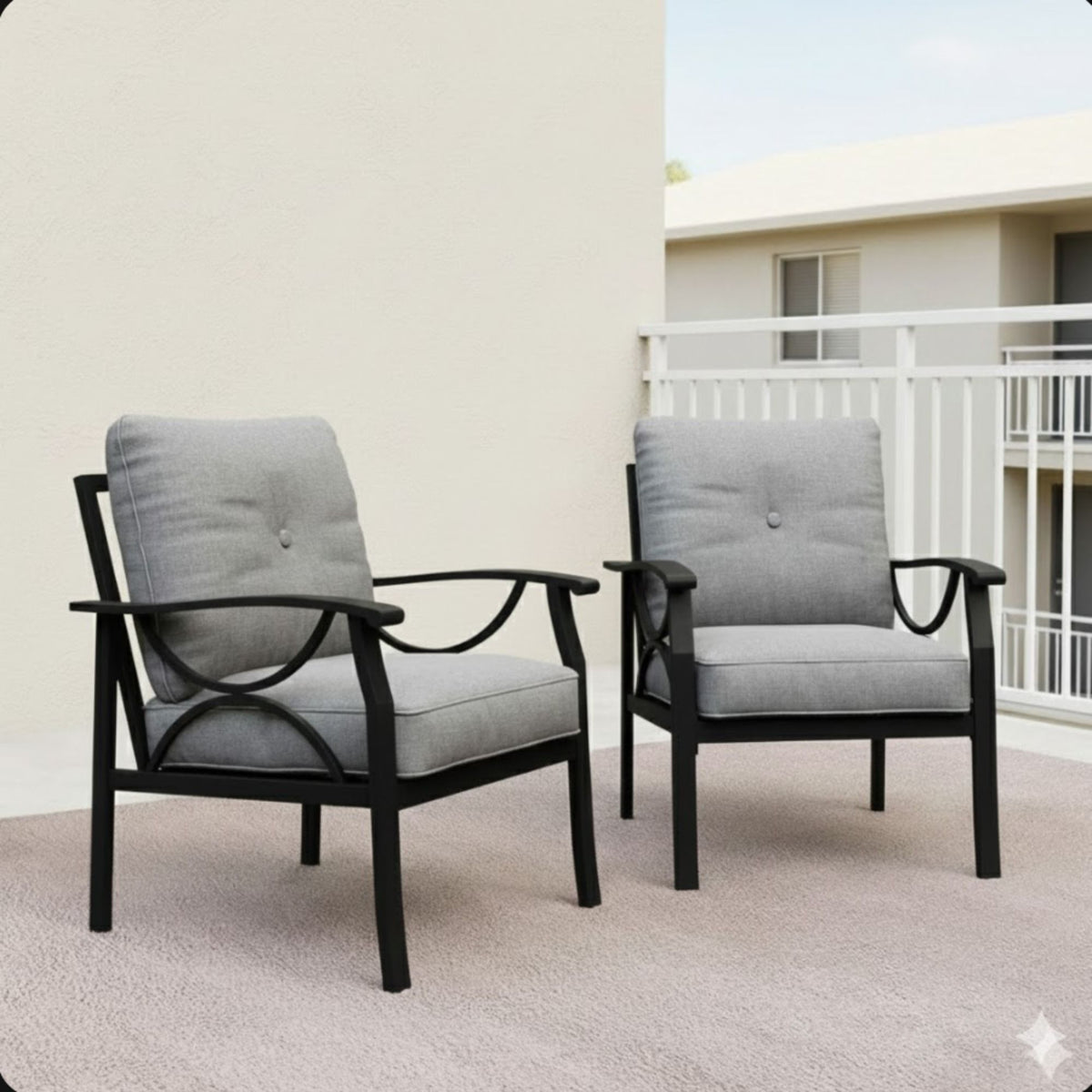 All-Weather Armchairs With Cushions, Modern Sculptural Design (Set of 2)