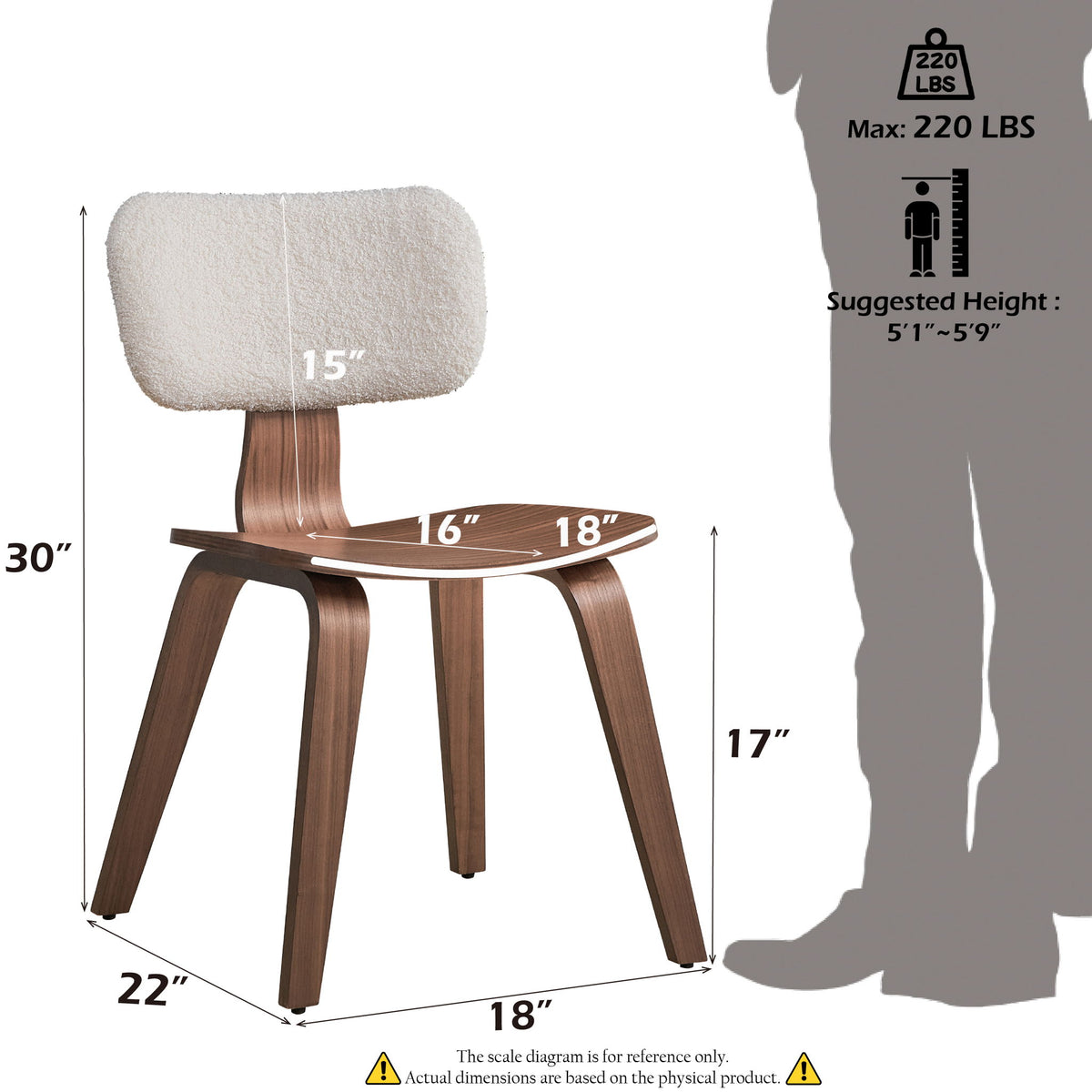 Casson - Silla auxiliar Boucle 7 de nogal (juego de 2) - Blanco/Nogal