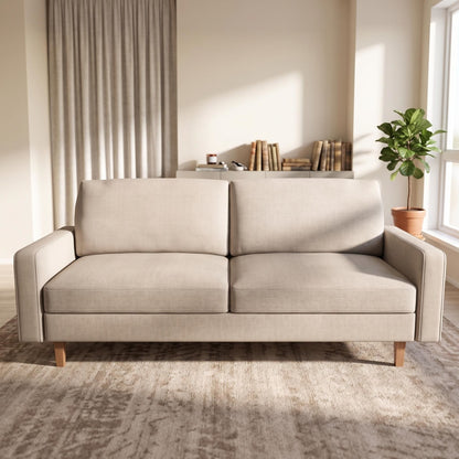 Modern Upholstered Sofa Couch, 3‑Seat Polyester Fabric Sofa With Tapered Wood Legs, Removable Seat Cushion, For Living Room Apartment