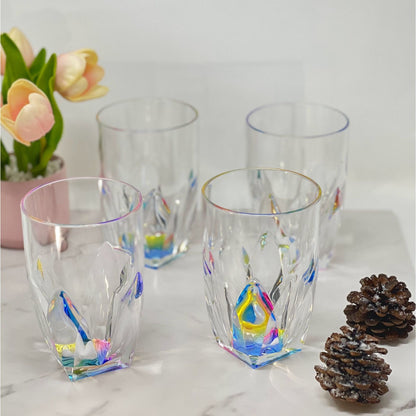 Rainbow Diamond Acrylic Glasses Drinking (Set of 4) Hi Ball 17Oz, Bpa Free Plastic Cocktail Glasses - Clear