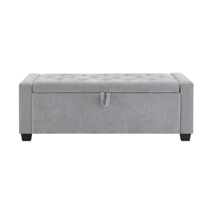 Upholstered Storage Ottoman Bench With Button Tufting And Safety Hinge