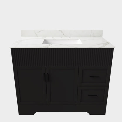 Bathroom Vanity Set, Fluted Cabinet, 3 Faucet Holes, Sink Included - Black