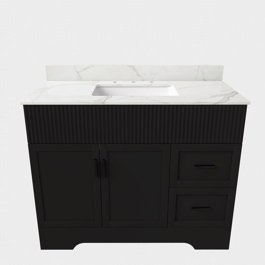 Bathroom Vanity Set, Fluted Cabinet, 3 Faucet Holes, Sink Included - Black