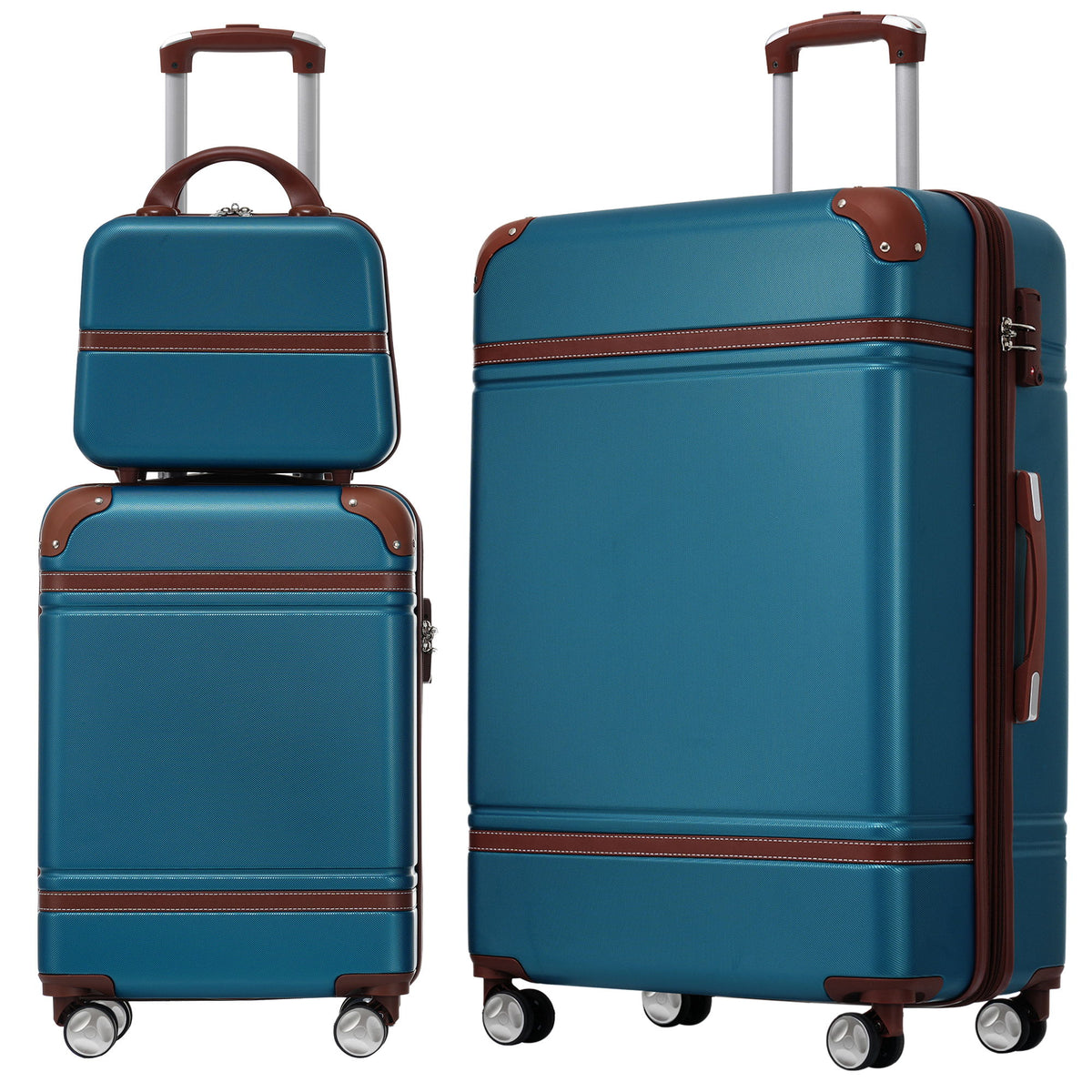 Conjunto de equipaje rígido de 3 piezas, maletas de 20"/28" y estuche para cosméticos, maleta con ruedas y cerradura TSA ligera.
