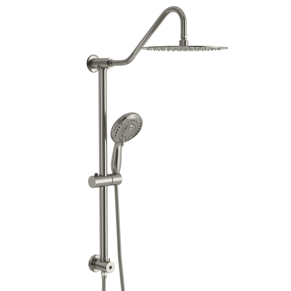 Round Shower Set With Dual Shower Heads And Hand Shower, 10" Top Spray - Brushed Nickel