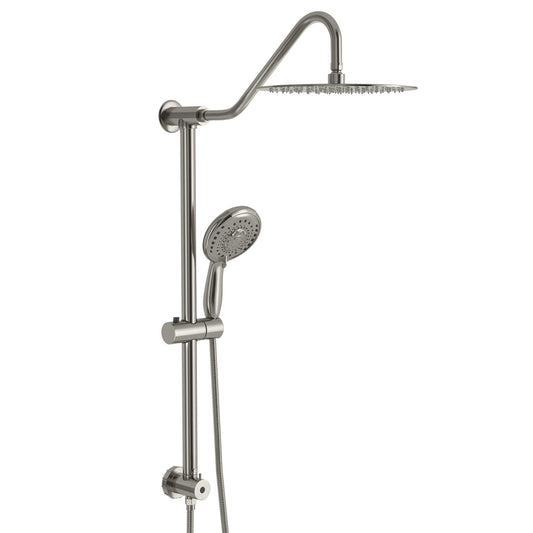 Round Shower Set With Dual Shower Heads And Hand Shower, 10" Top Spray - Brushed Nickel