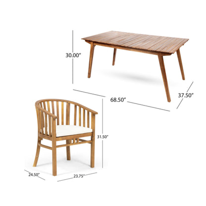 Outdoor 6 Seater Dining Set With Cushins - Cream