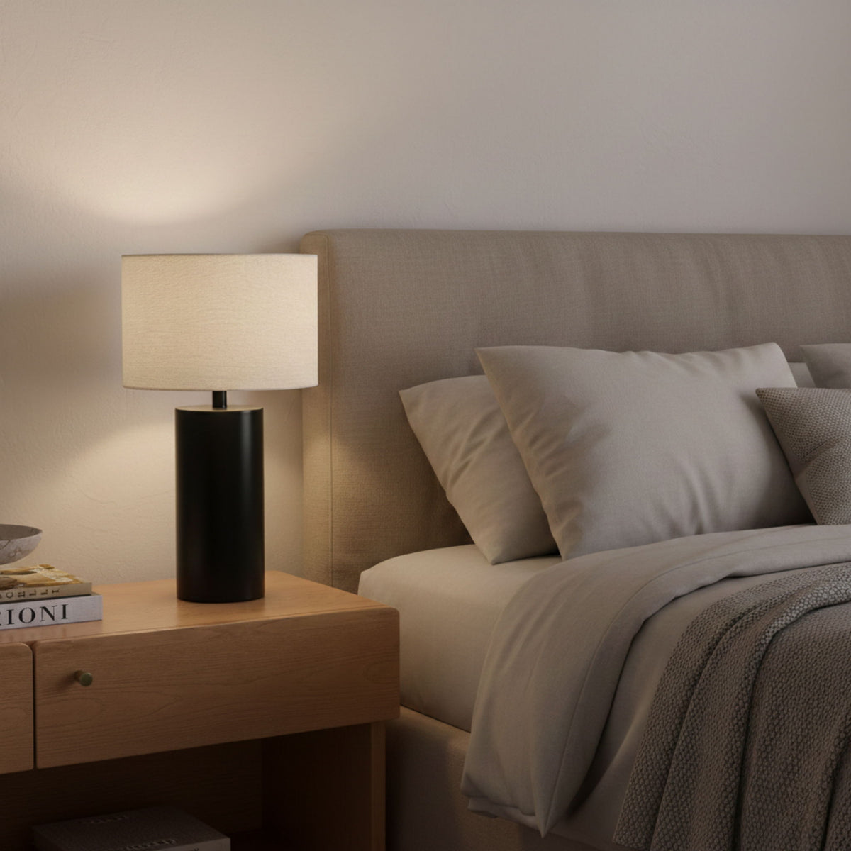 Aura - Table Lamp With On / Off Switch Block Base - Black / White