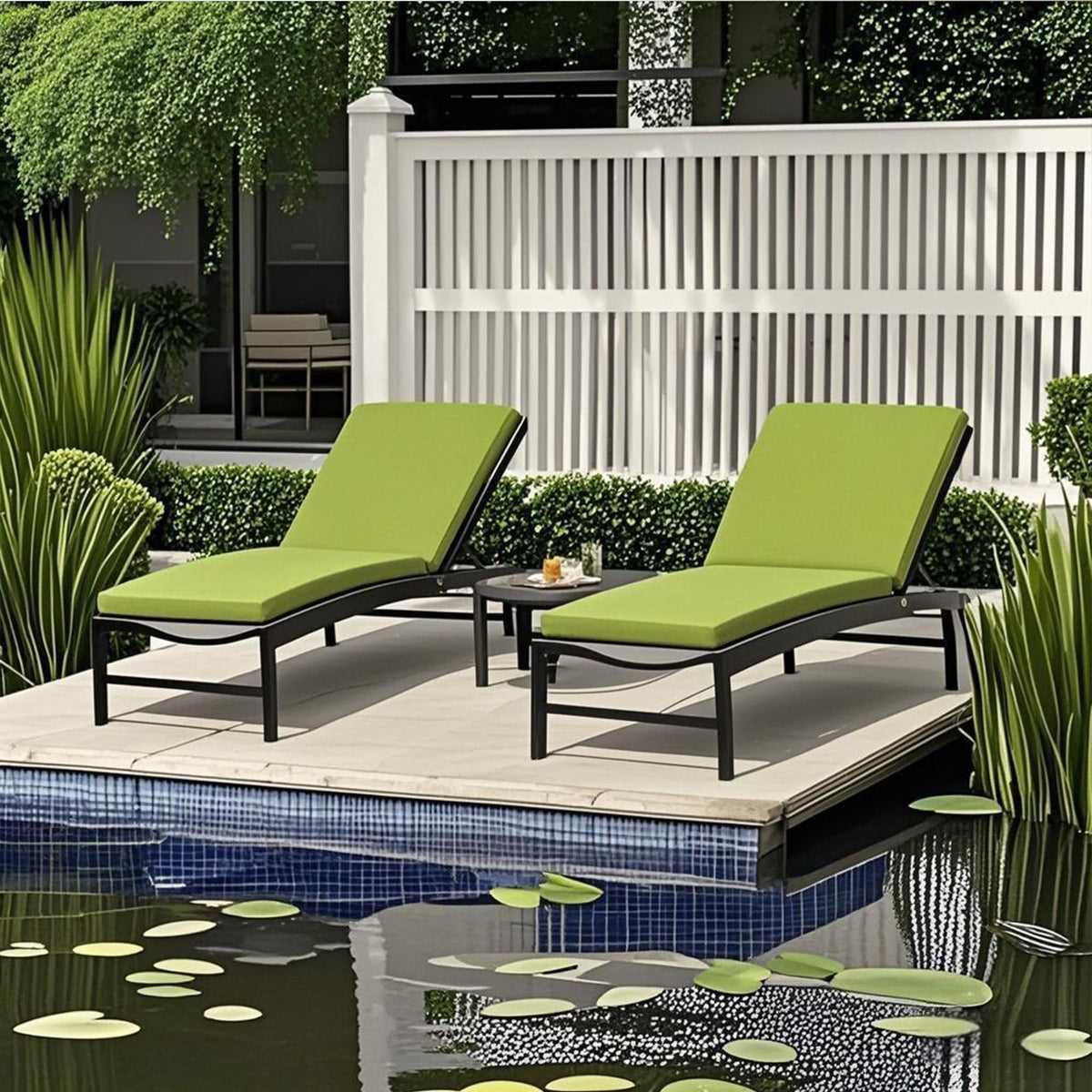 2 Piece Outdoor Chaise Lounge Chair Cushion Set With Pillow, Replacement Patio Seat Cushions - Apple Green