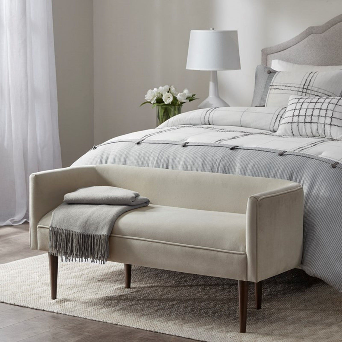 Farrah - Accent Bench With Low Back & Sides - Cream