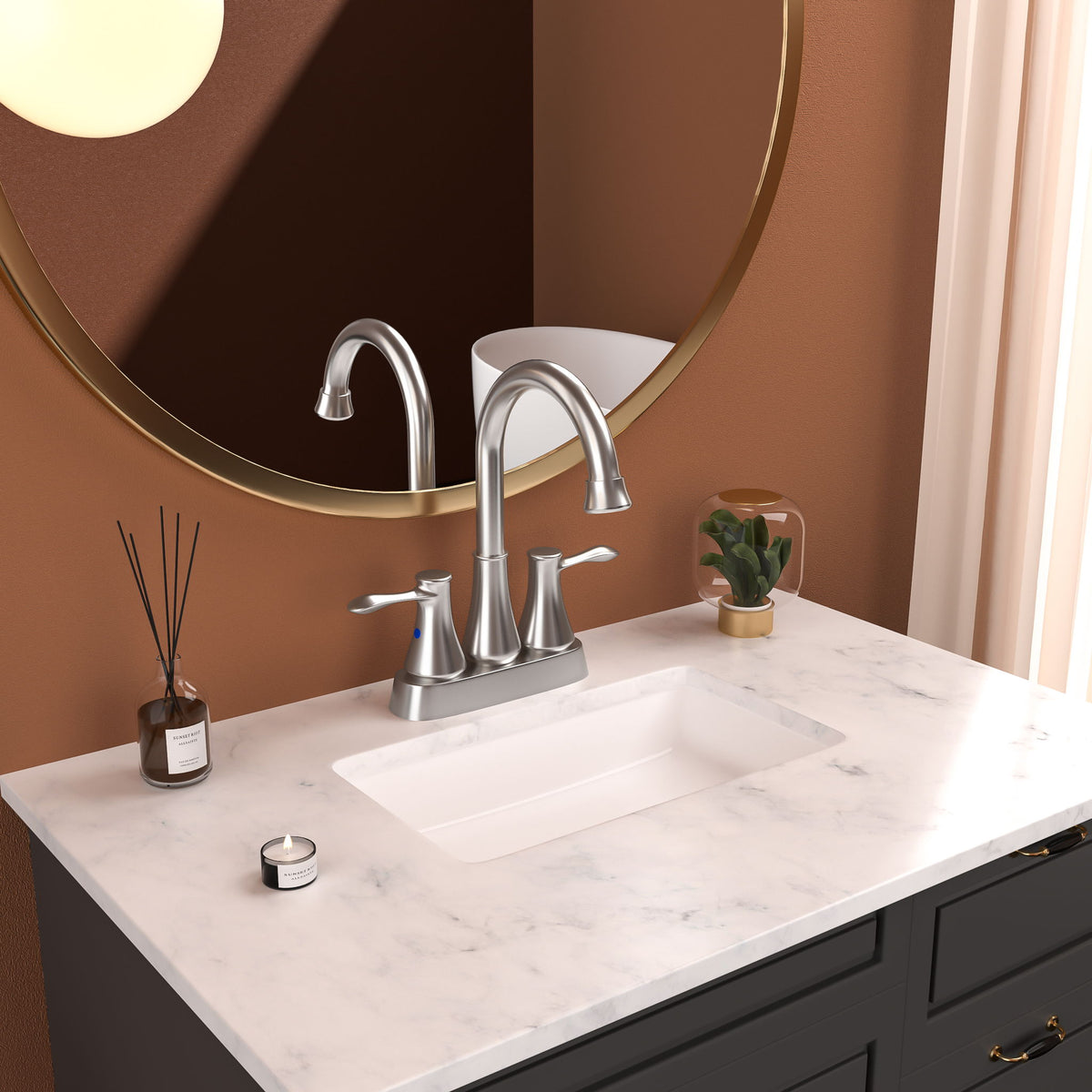 4" Centerset Bathroom Faucet With Pop Up Drain And Water Supply Lines - Brushed Nickel