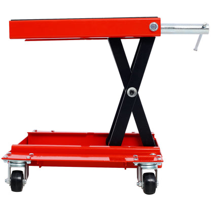 Heavy Duty Motorcycle Lift Jack With Dolly Tray And Wide Deck - Red