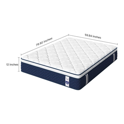 Rresta Hotel Collection - 12" Medium Firm Hybrid Mattress With 5 Zone Support For Back & Hip Relief, Fiber Free, Certipur Us Certified