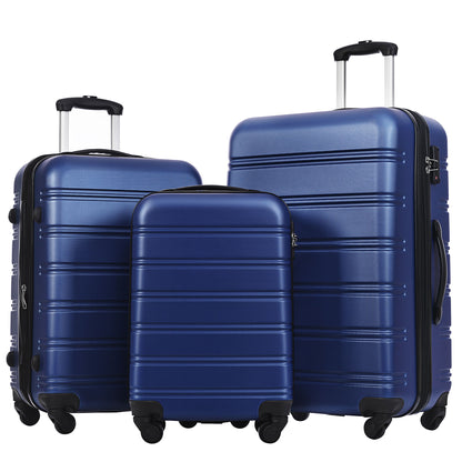 Juego de 3 maletas rígidas con ruedas y cerradura TSA, disponibles en 20, 24 y 28 pulgadas.